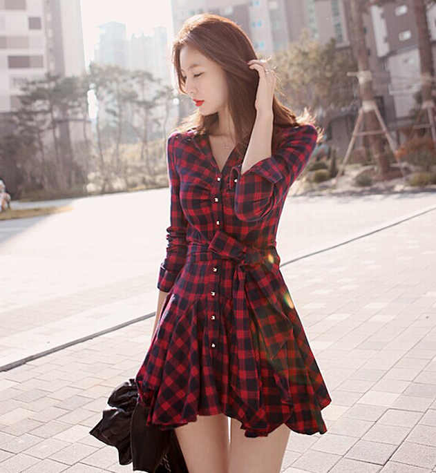 WD6207 Pretty Checker Dress Red